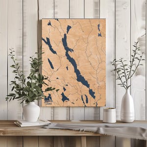 Lange Lake Maine | Benutzerdefinierte See Karte Wohnkultur, personalisierte See Haus Geschenk, Jahrestag Hochzeitslager Geschenk, gravierte Holz Wandkunst
