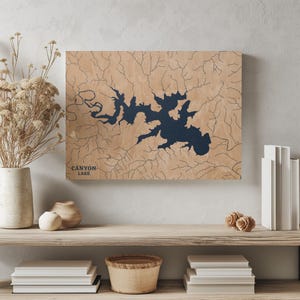 Schluchtsee Texas | Benutzerdefinierte See Karte Wohnkultur, personalisierte See Haus Geschenk, Jahrestag Hochzeitslager Geschenk, gravierte Holz Wandkunst