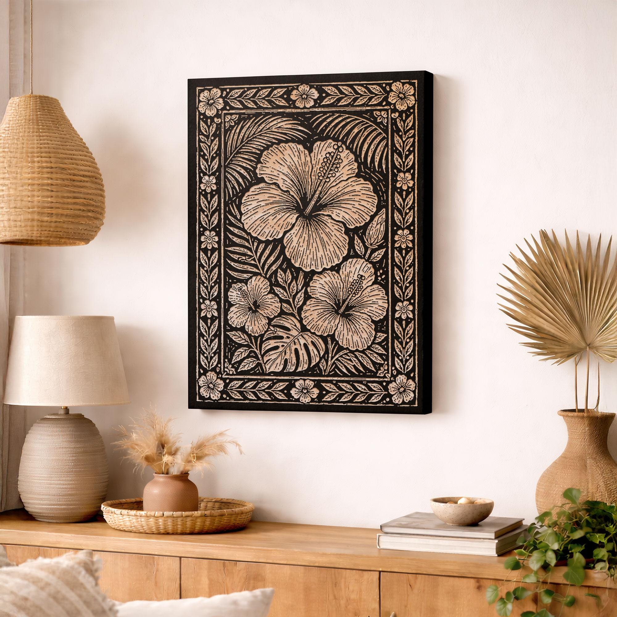Hibiscus Flower Engraved Illustration : Nature Inspired Botanical
