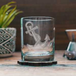 Copas de ancla / Copas personalizadas con grabado para cerveza, cóctel, whisky y vino. Artículos de bar náuticos, decoración costera. Regalo con temática playera.
