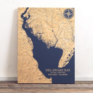 Delaware Bay, New Jersey Karte | "Graviertes Holz Küstenkarte Wand Kunst Zeichen, Strand Wohnkultur nautischen Druck, einzigartiges personalisiertes Geschenk für die Familie