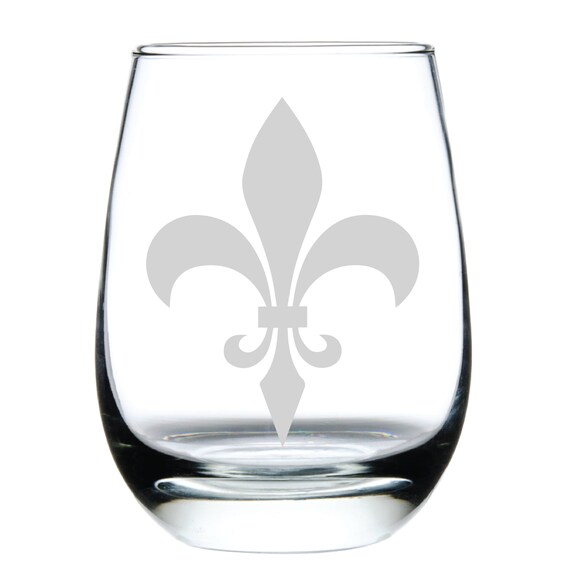 Fleur De Lis Etched Stemless Wine Glasses Set of 2 Etched Etsy