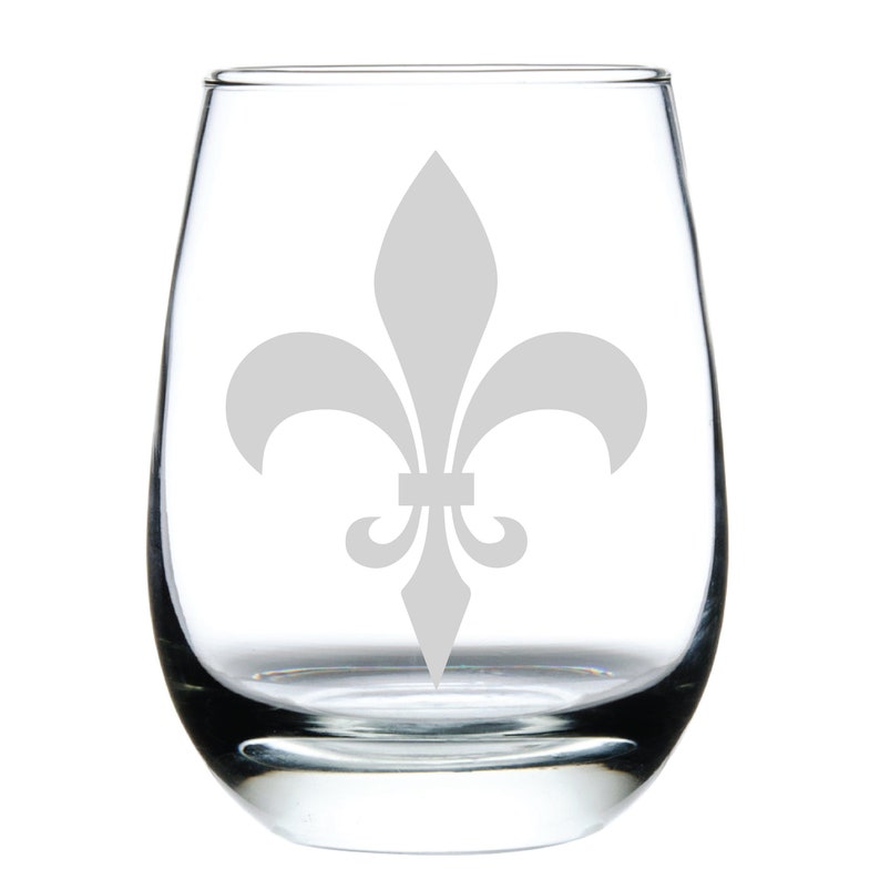 Fleur De Lis Etched Stemless Wine Glasses Set of 2 Etched Etsy