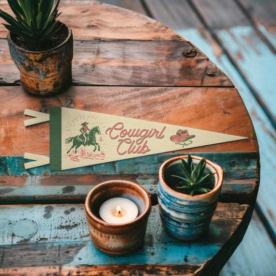 Cowgirl Club Felt Pennant | Vintage Wild West Cowboy Banner, Inspirational Kids Room Decor, Western Nursery Wall Art, Home Accent Gift.