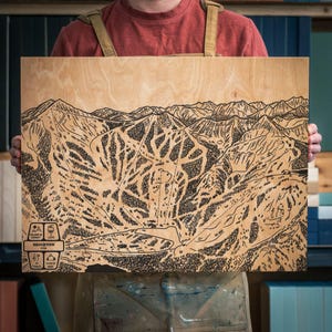 Brighton Mountain Utah Ski Track Karte | Gravierte Holz Wand Kunst, Winter Hütte Dekor, Snowboard Berg Weg Poster, persönliches Geschenk für die Familie