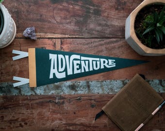 Adventure Felt Pennant | Inspirational banner poster. Vintage typography play flag pennant kids room decor. USA Handmade