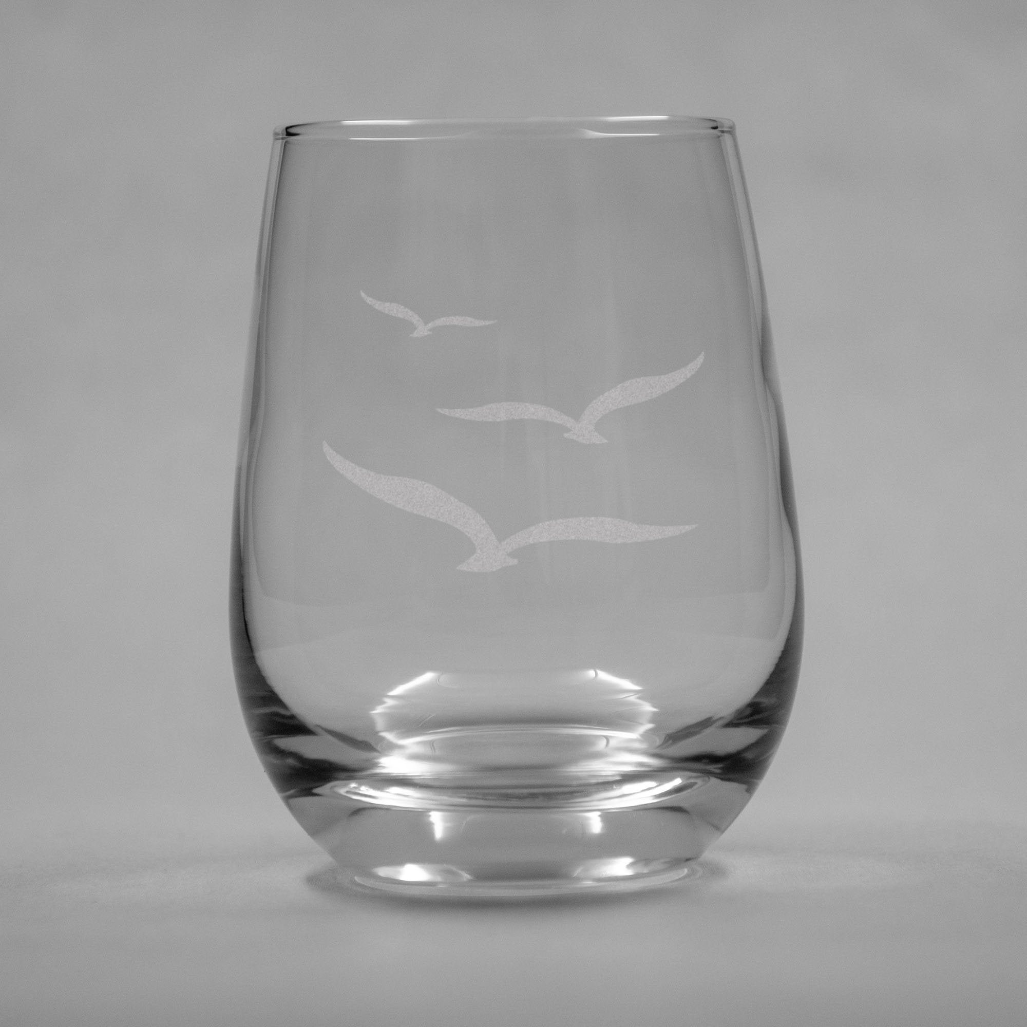 Flying Birds Etched Stemless Wine Glasses Set of 2 Etched Etsy