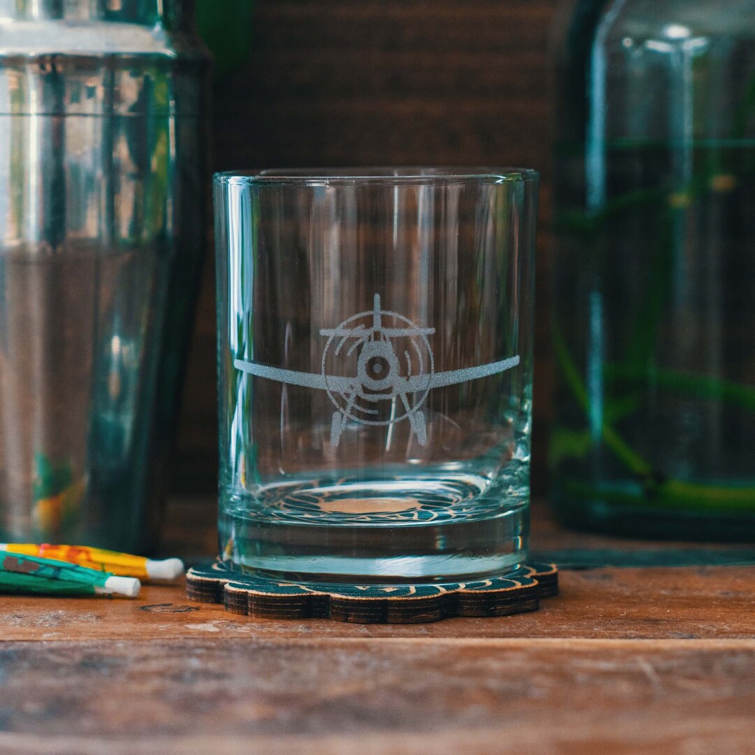 Plane Etched Old Fashioned Glasses Personalized Glassware for Whiskey Lovers. Travel & Vacation