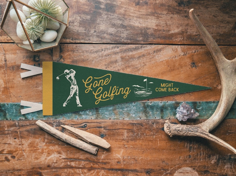 Gone Golfing Felt Pennant | Vintage Sports Banner, Golf Decor, Funny Golfer Gift, Golf Flag Wall Art Print, Golf Memorabilia, Golf Nursery Bold
