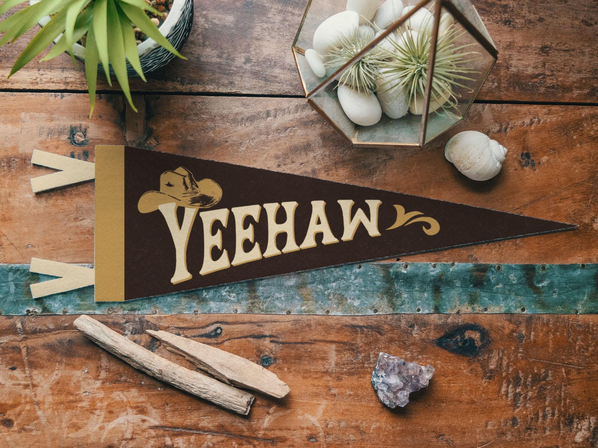 Yeehaw Felt Pennant | Vintage Wild West Cowboy Banner, Inspirational Kids Room Decor, Western Nursery Wall Art, Rustic Home Accent Gift.