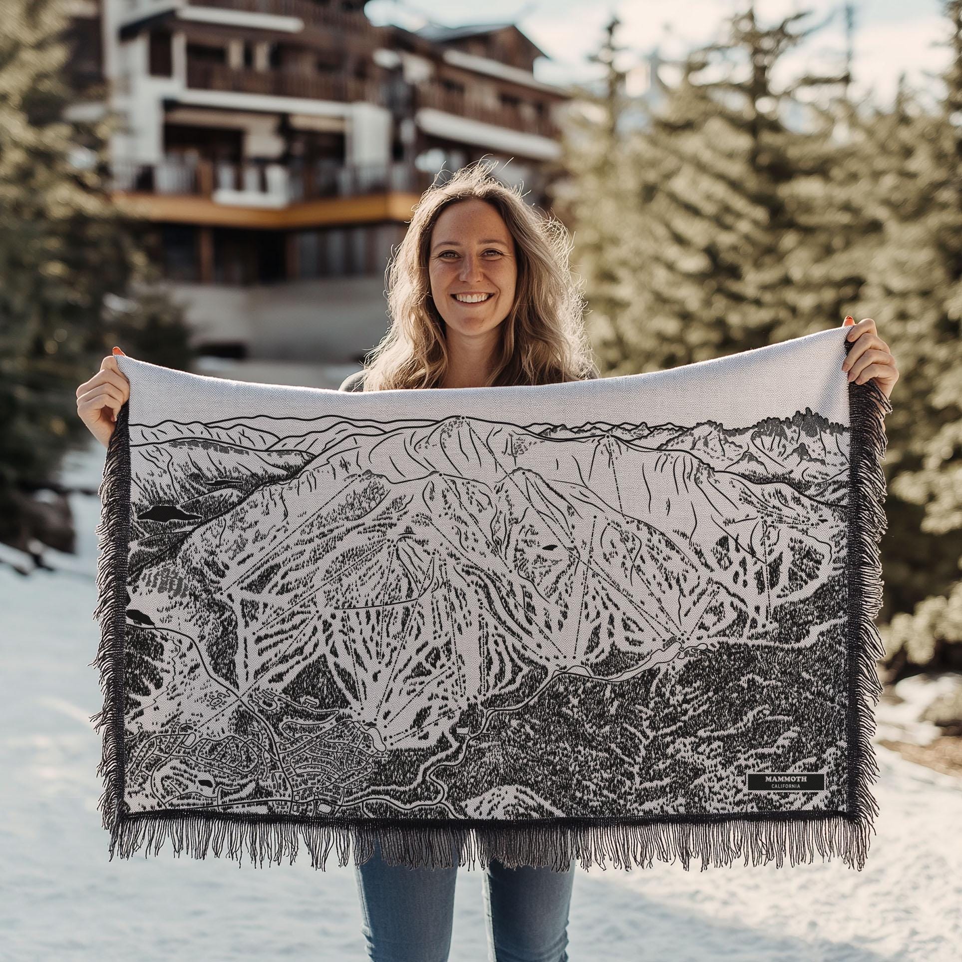 Mammoth Mountain California Ski Trail Map Blanket | Cozy, Soft