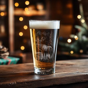 Elk Scene Glasses | Personalized engraved glassware for beer and cocktails. Outdoor & wildlife gift. Cabin barware and home decor.