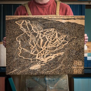 Mad River Glen, Vermont Karte | Gravierte Holzwandkunst, Wintersport-Kabinendekor, Snowboard-Bergspur, personalisiertes Geschenk für die Familie
