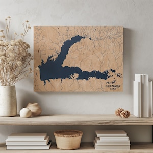 Grenada Lake Mississippi | Benutzerdefinierte See Karte Wohnkultur, personalisierte See Haus Geschenk, Jahrestag Hochzeitslager Geschenk, gravierte Holz Wandkunst