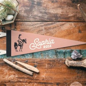 Cowgirl Custom Name Sign Felt Pennant | Vintage Wild West Banner, Kids Room Decor, Western Nursery Wall Art, Rustic Home Accent Gift