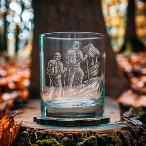Hikers Glasses | Personalized Engraved Beer, Cocktail, Whiskey, Wine glassware. Hiking & nature lover gift. Outdoorsy barware home decor.