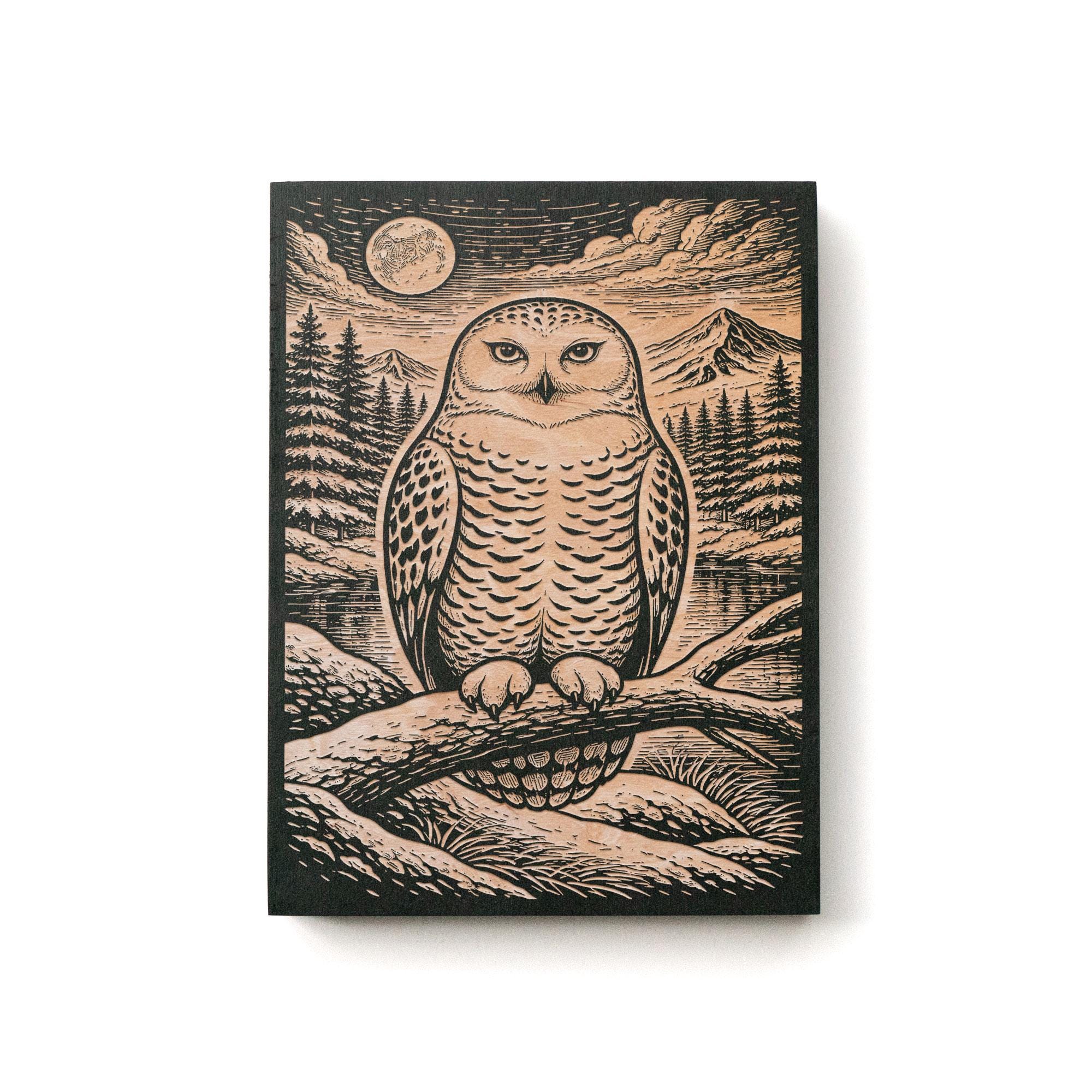 Snowy Owl Engraved Birch Art Panel | Winter Wall Art, Owl Decor, Cabin ...