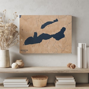 Genfer See Wisconsin | Benutzerdefinierte See Karte Wohnkultur, personalisierte See Haus Geschenk, Jahrestag Hochzeitslager Geschenk, gravierte Holz Wandkunst
