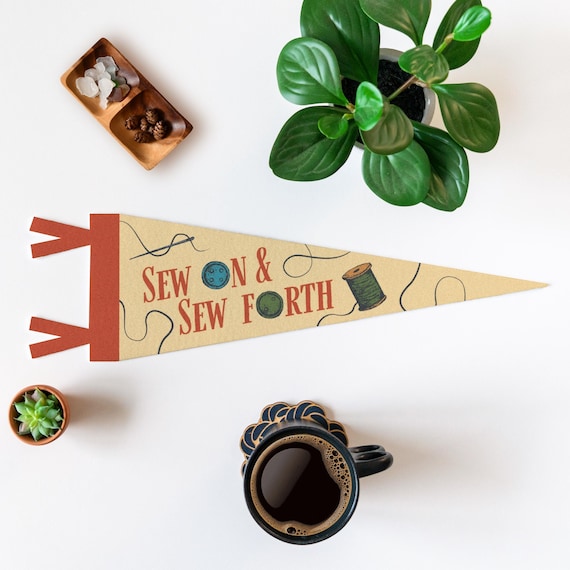 Sew On Felt Pennant | Vintage Craft Banner, Handmade Sewing Felt Fabric Art, Creative Wall Hanging, Humorous Stitch Decor, Unique Room Gift