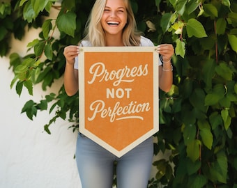 Progress Not Perfection Felt Camp Flag | Motivational Banner, Office Wall Decor, Inspirational Quote, Encouragement Dorm Art Gift, USA Made