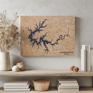 Laurel River See Kentucky | Benutzerdefinierte See Karte Wohnkultur, personalisierte See Haus Geschenk, Jahrestag Hochzeitslager Geschenk, gravierte Holz Wandkunst