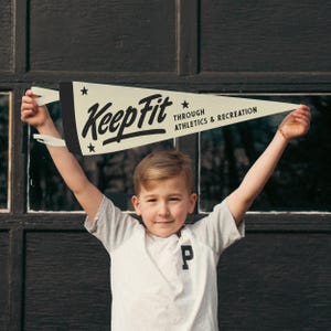 Keep Fit Felt Pennant | Vintage Banner, Inspirational Exercise Decor, Fitness Retro Wall Art, Gym Lover Gift, Supportive Positive Message