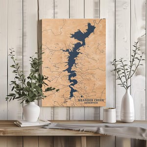 Meander Creek Reservoir Ohio | Custom Lake Map Home Decor, Personalized Lake House Gift, Anniversary Wedding Gifts,  Engraved Wood Wall Art