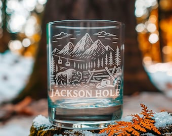 Jackson Hole Wyoming Glass | Laser Etched Travel Glassware, Engraved Scenic Scene Gift for Mountain Adventure Lovers