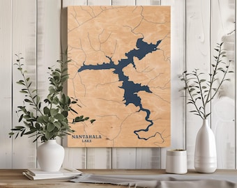 Nantahala Lake North Carolina : Personalized Engraved Wood Map, Custom Lake House Wall Art Gift