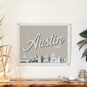 Austin, Texas Felt Poster Banner | City skyline wall art print sign. Vintage style city line drawing pennant home decor. Handmade gift idea