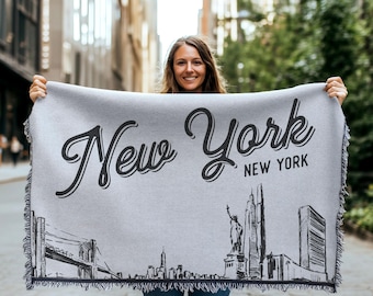 New York City Blanket | Woven Throw Blanket Gift, Black & White Skyline City Art, Fun Home Decor, Cozy Soft City Gift