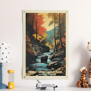 Great Smoky Mountains National Park Felt Print | Bold vintage American travel poster, kids room decor, Nursery Wall Art, Boys & Girls gift