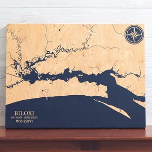Biloxi, Mississippi Karte | "Graviertes Holz Küsten Karte Wand Kunst Schild, Strand Haus Wohnkultur nautischen Druck, einzigartiges personalisiertes Geschenk für die Familie