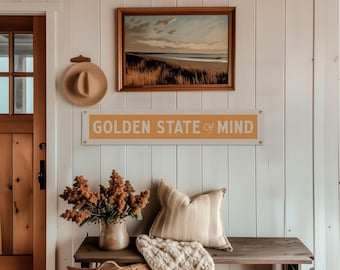 Golden State of Mind Felt Sign Banner | Vintage style California State Phrase Banner, Inspirational Decor, American Wall Art Gift