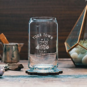 Kundenspezifische Texas Town Brille | Personalisierte Glaswaren Bier, Whisky, Wein und Cocktails. Zustand Heimatstadt Geschenk. Barware Wohndekor