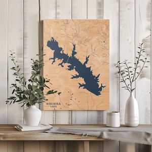 Waurika Lake Oklahoma | Benutzerdefinierte See Karte Wohnkultur, personalisierte See Haus Geschenk, Jahrestag Hochzeitslager Geschenk, gravierte Holz Wandkunst