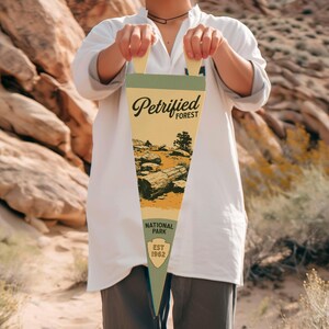 Petrified Forest National Park Felt Pennant | State poster. Vintage typography Arizona flag wall art western home decor. USA Handmade Gift
