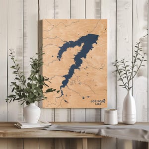 Joe Pool See Texas | Benutzerdefinierte See Karte Wohnkultur, personalisierte See Haus Geschenk, Jahrestag Hochzeitslager Geschenk, gravierte Holz Wandkunst