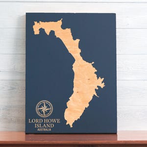 Mapa de la isla de Lord Howe, Australia. Letrero de pared con carta costera grabada en madera. Decoración para casa de playa. Regalo familiar personalizado único.