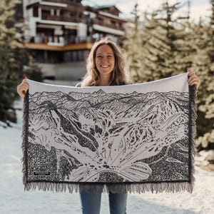 Stevens Pass Mountain Washington Ski Trail Blanket | Cozy, soft throw blanket makes a great cabin decor gift for skiers & snowboarders