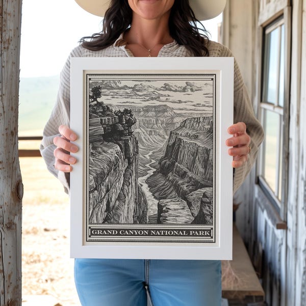 Grand Canyon Tuweep Northern Rim National Park Lithograph Style Print - Vintage Arizona archival matte fine art print. Outdoorsy poster gift