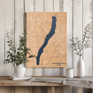 Canandaigua Lake New York | Benutzerdefinierte See Karte Wohnkultur, personalisierte See Haus Geschenk, Jahrestag Hochzeitslager Geschenk, gravierte Holz Wandkunst