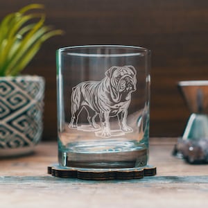 Bulldog Customizable Dog Glasses | Your Dog&#39;s Name Personalized engraved glassware for beer, whiskey, wine & drinks. Pet lover owner gift