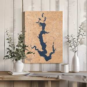 Perry Lake Kansas | Benutzerdefinierte See Karte Wohnkultur, personalisierte See Haus Geschenk, Jahrestag Hochzeitslager Geschenk, gravierte Holz Wandkunst