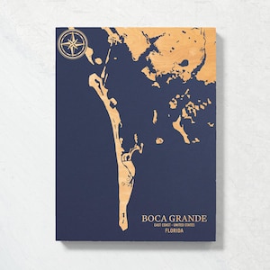 Kaart Boca Grande, Florida | Gegraveerd houten kustmuurkunstbord, strandhuis woondecoratie print nautisch leven, uniek gepersonaliseerd familiecadeau