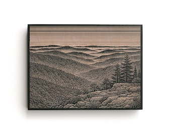 Blue Ridge Mountains Engraved Birch Art Panel | Appalachian Wall Art, Mountain Landscape Decor, Hiking Gift