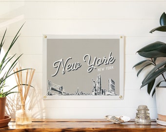 New York, New York Felt Poster Banner | City skyline wall art print sign. Vintage city line drawing pennant home decor. Handmade gift idea