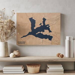 Pineview Reservoir Utah / Mappa personalizzata del lago Decorazione per la casa, regalo personalizzato per casa sul lago, regalo per campeggio di nozze per anniversario, arte murale in legno incisa