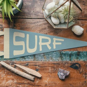 Surf Felt Pennant | Vintage Camp Banner, Surfing Lifestyle Coastal Home Decor, Beach House Retro Wall Art, Outdoors Vibes Home Accent Gift.