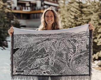 Deer Valley Mountain Utah Ski Trail Map Blanket | Cozy, soft throw blanket makes a great cabin decor gift for skiers & snowboarders